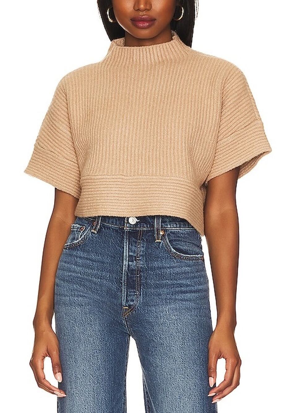L'Academie Ribbed Tan Aurela Pullover Sweater Size XS